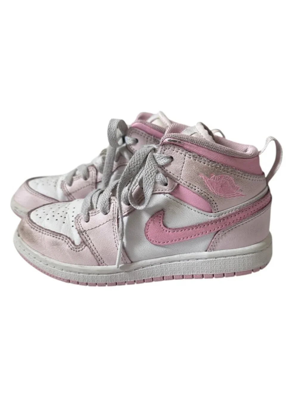 Nike Air Jordan 1 Mid Girls Pink White High Top Sneakers Kids Size 12C